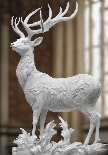 Photo albino white deer statue