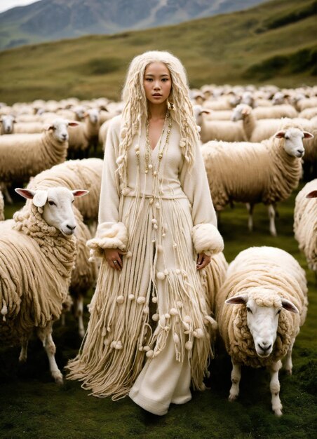 Photo albinoasian model thick wild giant albinobeige wool dreadlocks very large thick beige woolly