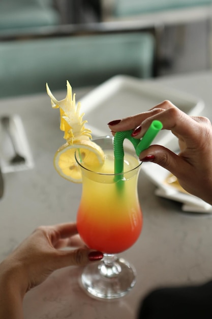 Alcohol cocktail drink on the table in restaurant