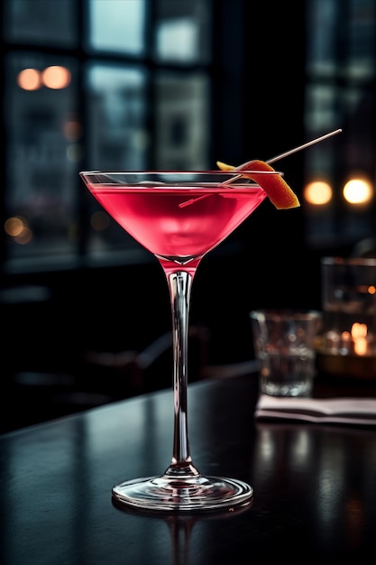 Alcohol drank Klassieke kosmopolitische cocktail in een glamoureuze bar