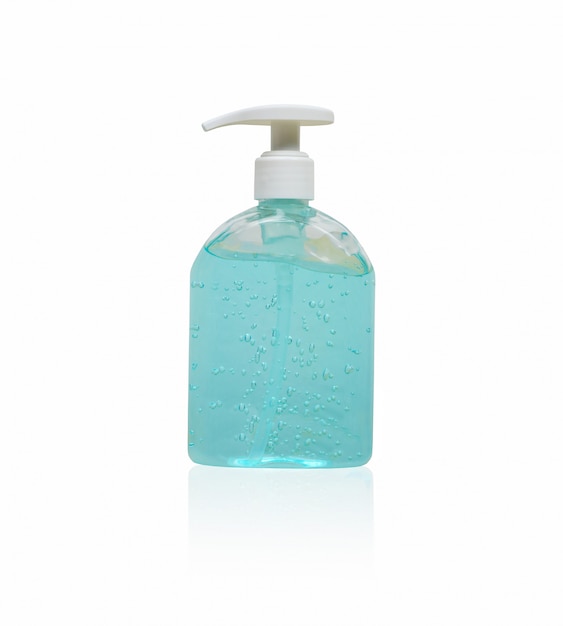 alcohol gel bottles isolated on white.