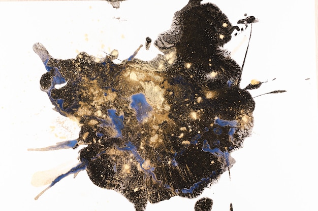 Alcohol ink abstract luxury backdrop Gold blue black contrasting brushstrokes blots and stains of acrylic paint graphic chaotic lines on white background textured pattern for print