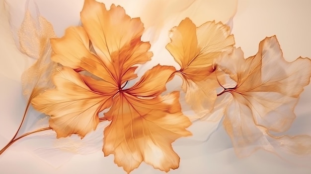 Alcohol ink art with light golden botanical leaf Generative AI