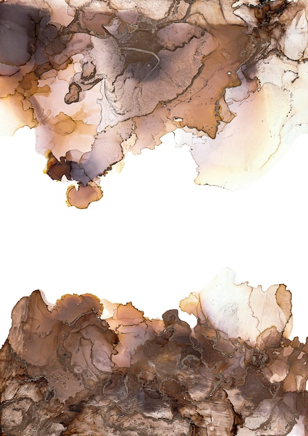 Alcohol ink colors translucent. Abstract brown. black and gold marble texture background. Design wrapping paper, wallpaper. Mixing acrylic paints. Modern fluid art.