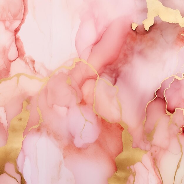 Алкогольная чернила для живописи светло-розовые абстрактные пастельные тона с золотыми трещинами