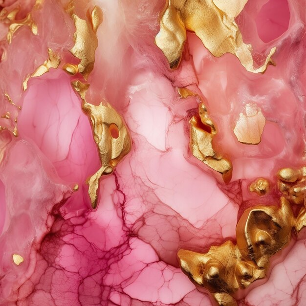 Photo alcohol ink painting light pink abstract pastel tones with golden cracks ai generated