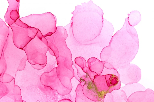 Alcohol inkt roze abstracte achtergrond. Floral stijl aquarel textuur. Roze en gouden verfvlekken