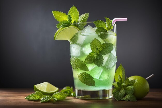 Photo alcohol mojito cocktail with fresh mint isolated