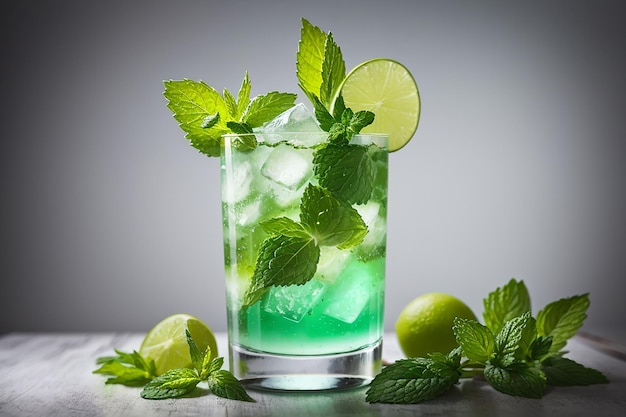 Photo alcohol mojito cocktail with fresh mint isolated