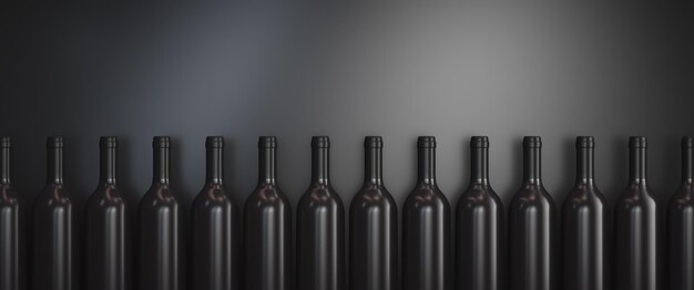 Photo alcohol production topics row of bottles