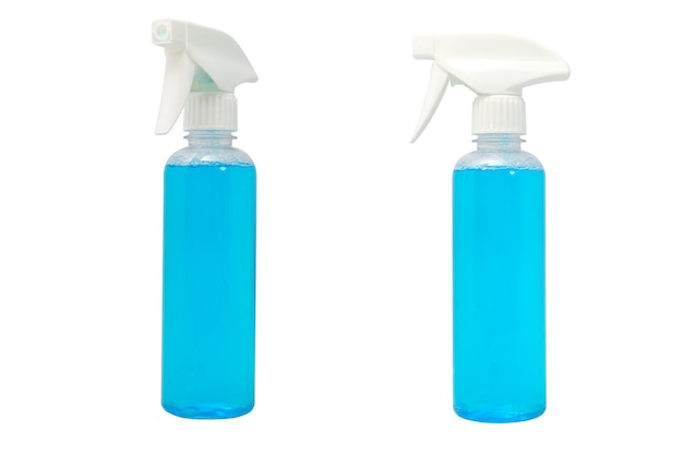 Photo alcohol spray bottle for hand sanitizer clean and kill covid-19 virus isolated on white background with clipping path.