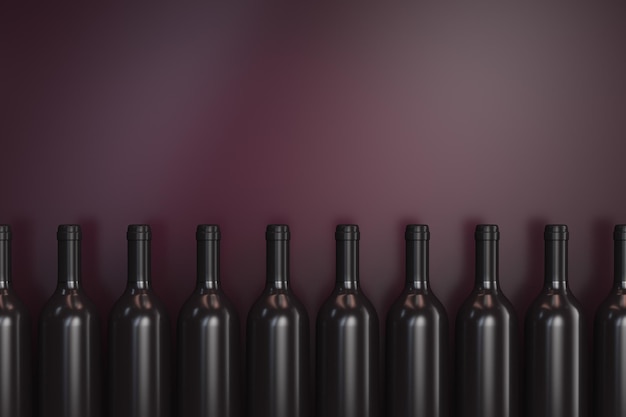 Alcohol theme background A row of bottles of alcohol Copy space