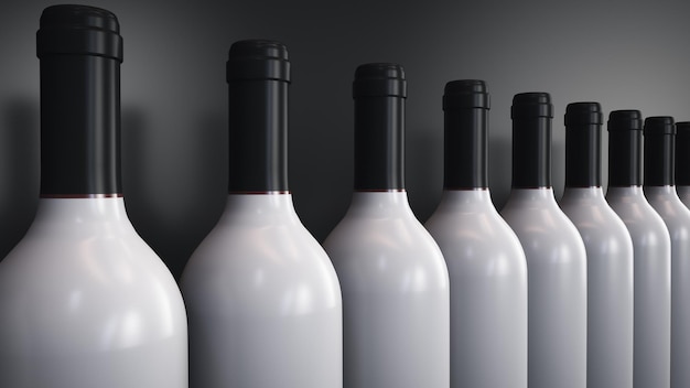 Иллюстрация темы алкоголя Ряд винных бутылок