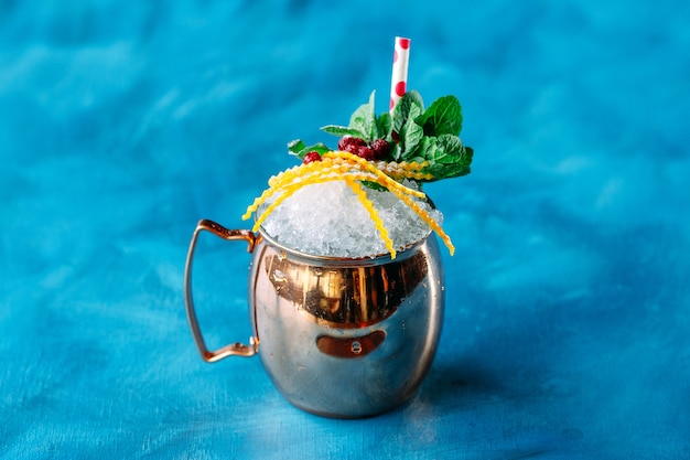 Alcohol tropical cocktail crushed ice copper mug