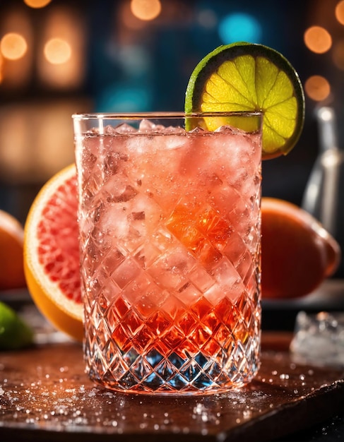 Alcoholic cocktail with grapefruit and ice Selective focus ai generative