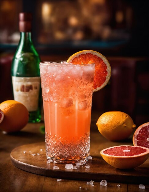 Алкогольный коктейль с грейпфрутом и льдом
