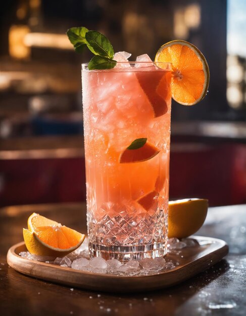 Alcoholic cocktail with grapefruit and ice Selective focus ai generative