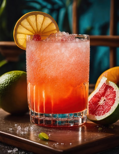 Alcoholic cocktail with grapefruit and ice Selective focus ai generative