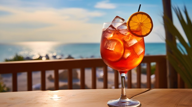 얼음과 레몬을 곁들인 알코올 칵테일 또는 백그룬에 얼음과 민트를 곁들인 오렌지 레모네이드 한 잔