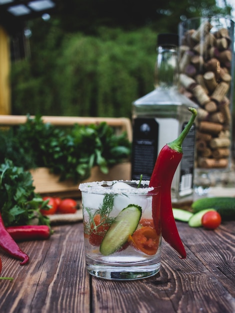 alcoholic drink with red pepper and ice