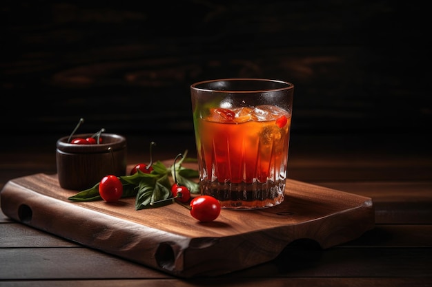 Alcoholic drink with tropical fruits of red pepper Illustration AI GenerativexA