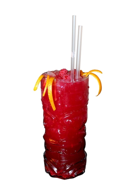 Alcoholic and non-alcoholic cocktail with raspberry and orange on a white background, isolated red