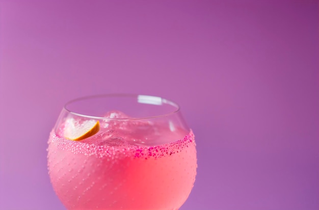 Alcoholische cocktail Koele roze alcoholische drank op gekleurde achtergrond Generatieve AI