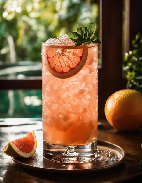Alcoholische cocktail met grapefruit en ijs Selectieve focus ai generatieve