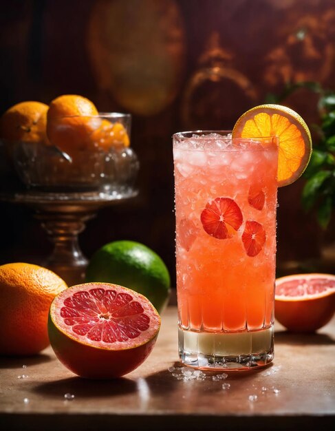 Alcoholische cocktail met grapefruit en ijs Selectieve focus ai generatieve