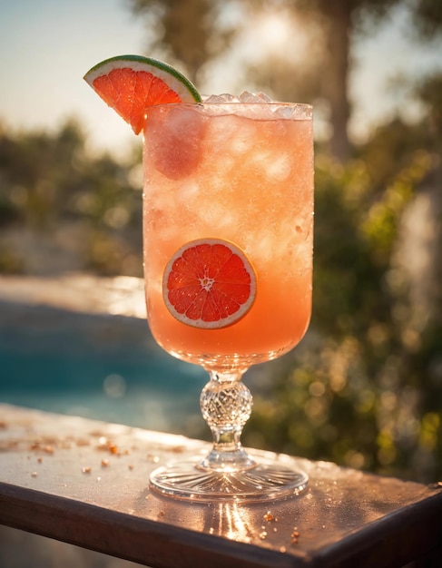 Alcoholische cocktail met grapefruit en ijs Selectieve focus ai generatieve