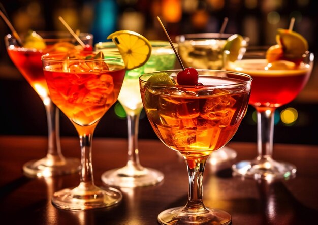 Alcoholische cocktails op de bar in een nachtclubAI Generative