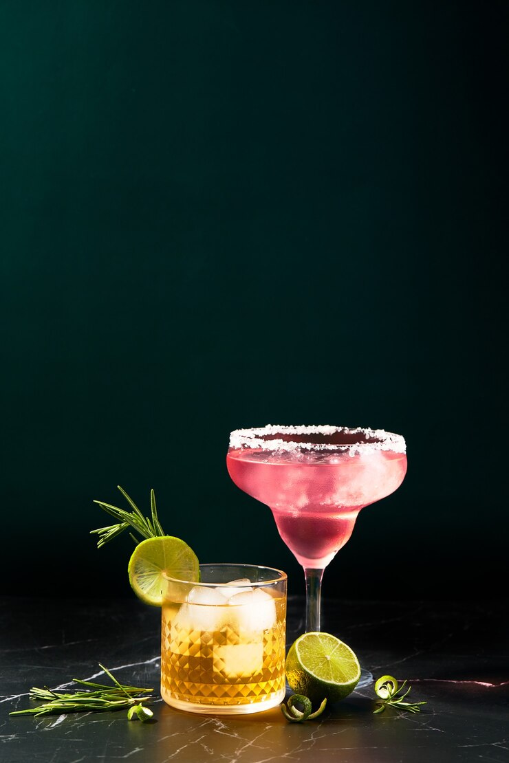 Alcoholische en niet-alcoholische cocktails op een donkere marmeren tafel zomerse versnaperingen
