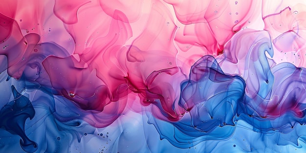 Alcoholische inkt bevordert een abstracte levendige omgeving met een harmonieuze wisselwerking van blauwe en roze acrylverf variantie van alcoholische inkt en ruimte Generatieve AI