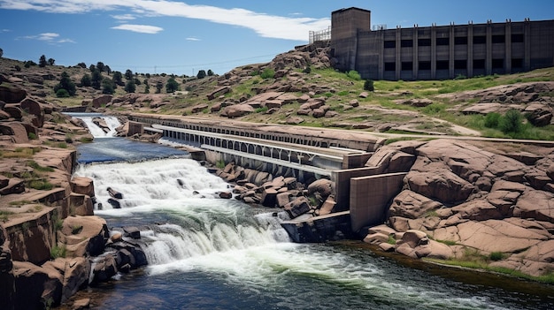 "Alcova Wyoming Pathfinder Dam met uitgaande waterstroom"