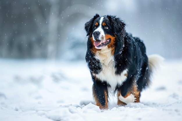 Alert Bernese Mountain Dog Closeup Side View van een mooi en vrolijk dier dat buiten loopt