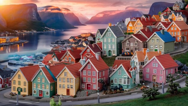 Photo alesund city toy houses scenic alesund in norway