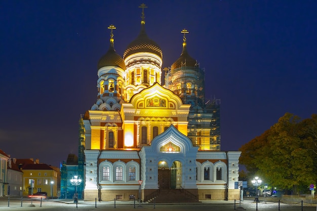 Alexander Nevsky Cathedral at night in Tallinn