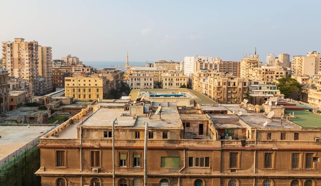 ALEXANDRIA EGYPT Old Egyptian city rooftops and sea view with historical buildings