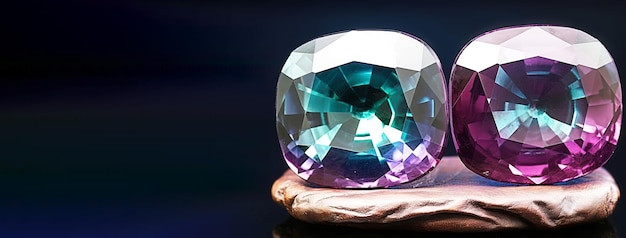 アレクサンドライト (Alexandrite) は黒い背景の上にある珍しい貴重な天然石で人工知能 (AI) によって生成されたヘッダーバナーモックアップです