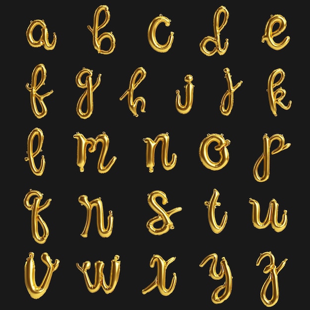 Foto alfabet handgeschreven ballonnen 3d illustratie van type 2 gouden ballonnen geïsoleerd op zwarte background