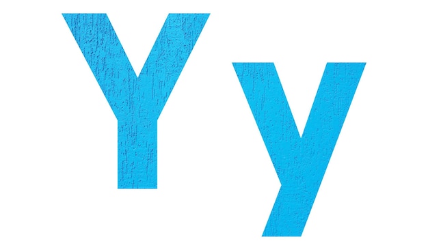 Foto alfabet hoofdletters en kleine letters y met muur textuur blauwe letter y in hoofdletters en kleine letters geïsoleerd op een witte backgroundxa