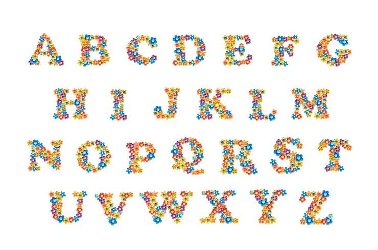 Foto alfabet is bloemig en kleurrijk set letters voor het ontwerp van de titel of tekst volledig uniek 3d handgemaakt plasticine-ontwerp in de vorm van luchtige bloemen abc