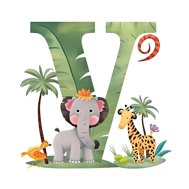 Alfabet letter Y met olifant en giraffe op witte achtergrond afbeelding