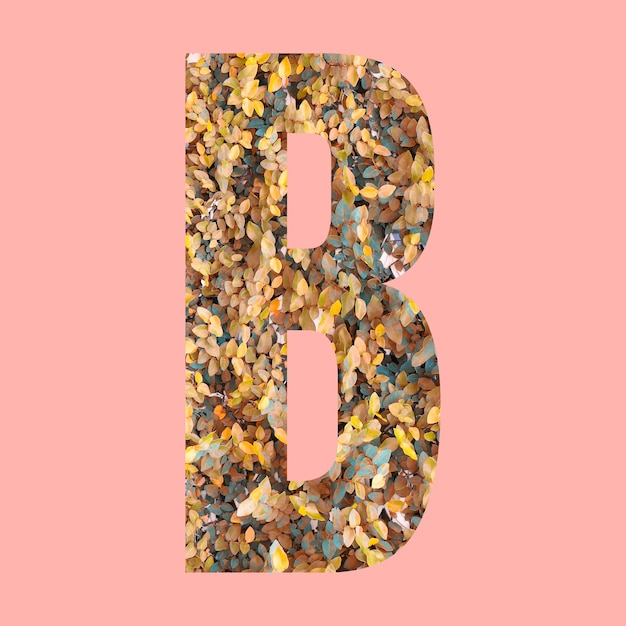 Alfabetletters van vorm B in herfststijl op pastelroze achtergrond voor ontwerp in uw werk.
