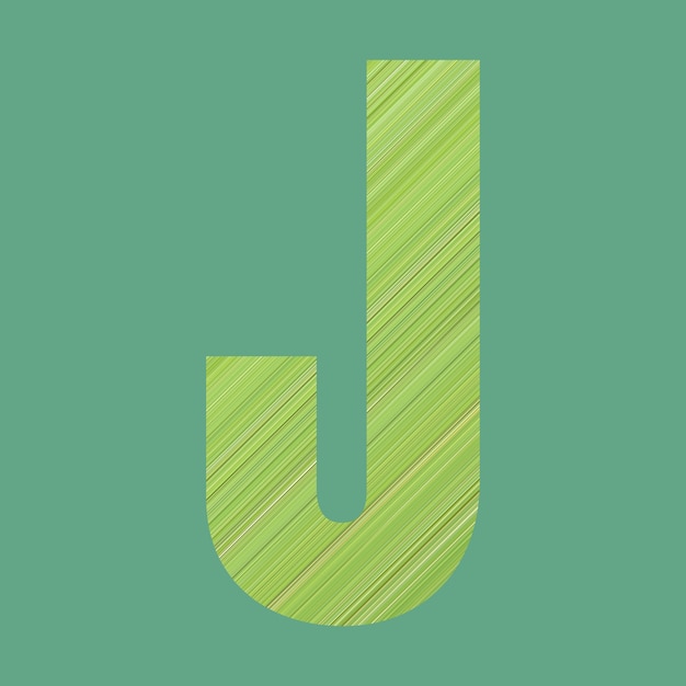 Alfabetletters van vorm J in groene patroonstijl op pastelgroene kleurachtergrond voor ontwerp in uw werk.