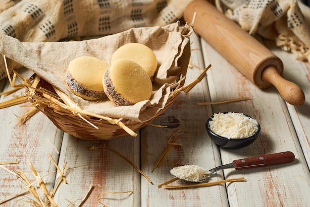 Alfajores maicena stuffed with dulce de leche traditional argentinian sweet milk