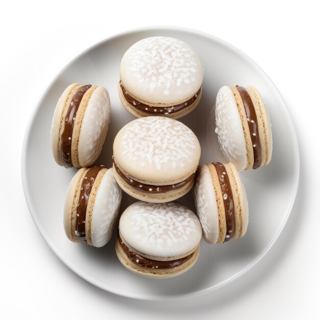 Alfajores South America on plate top view on white background