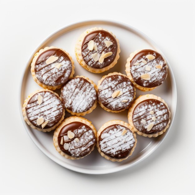 Alfajores South America on plate top view on white background