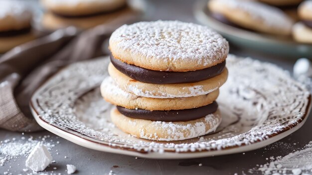 Alfajores traditional argentina sweet cookies on a table