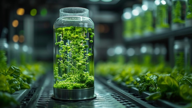 Photo an algae fuel photobioreactor being used in a laboratory algae research in an industrial laboratory for medicine